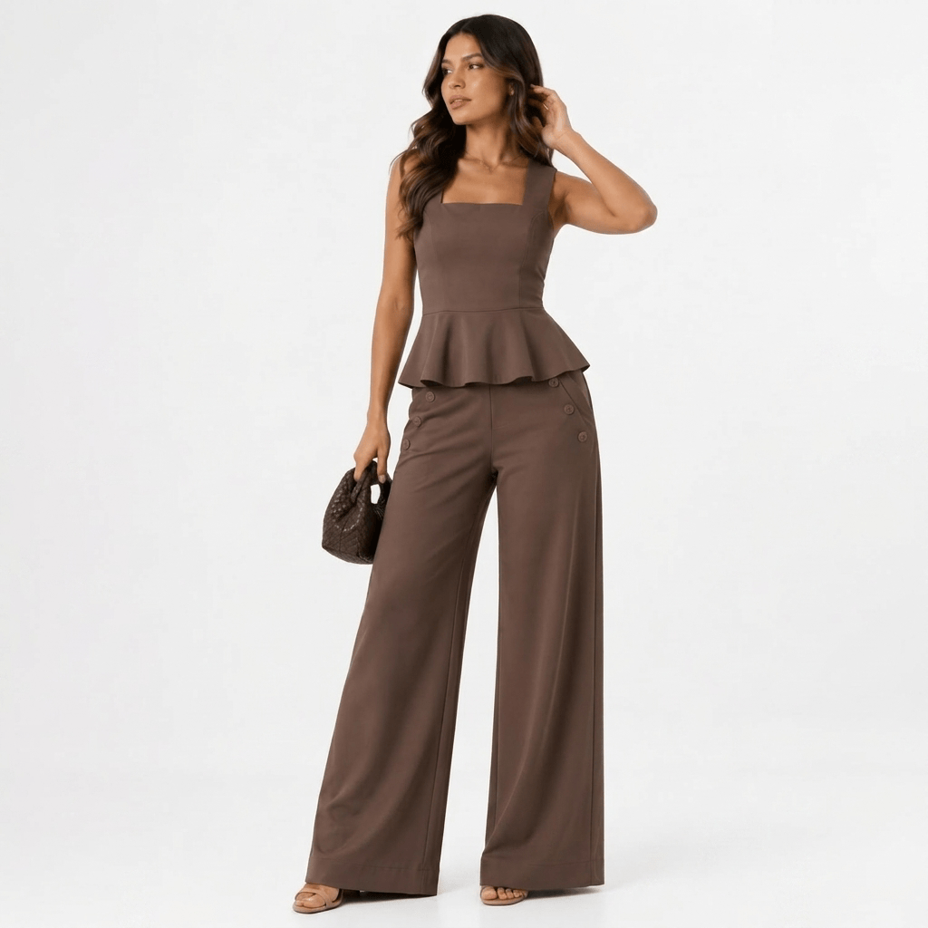 Conjunto Alfaiataria Sofia Peplum Faminino com Calça Pantalona